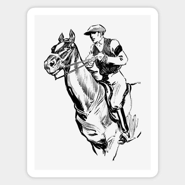 Vintage Jockey on Horseback Magnet by Vintage Sketches